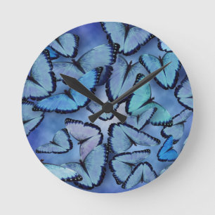 Horloge Ronde Papillons bleus de Morpho