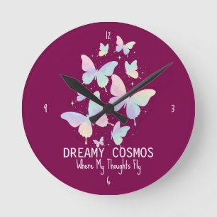 Horloge Ronde Papillons de Galaxie Pastel Esthétique Rêveuse