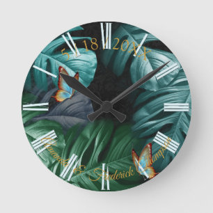Horloge Ronde Papillons du Paradis Tropical Splash en Blues,