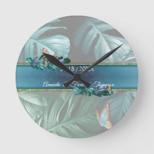 Horloge Ronde Papillons du Paradis/Tropical Turquoise Splash