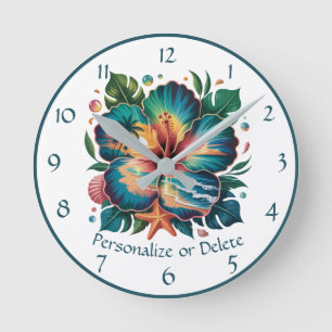 Horloge Ronde Paradis de l'Hibiscus Tropical – Ocean Bloom Desig