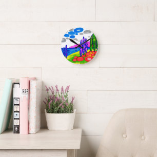 Horloge Ronde Paradis Pop Art – Paysage Graphique Audacieux