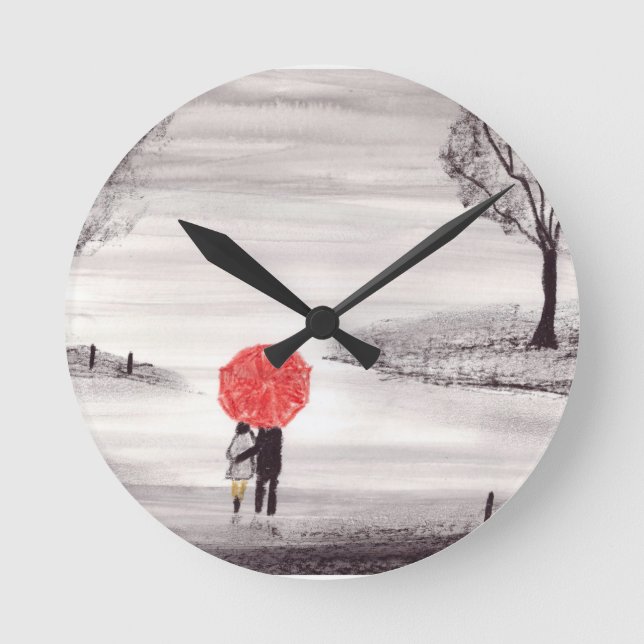 Horloge Ronde Parapluie rouge I Love You romantique Mariage rust (Recto)
