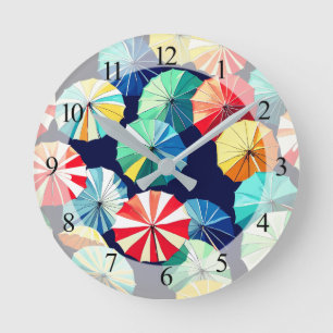 Horloge Ronde Parapluies colorés