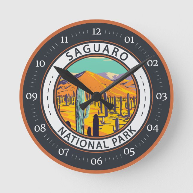 Horloge Ronde Parc National Du Saguaro Cactus Dans L'Insigne Du  (Recto)