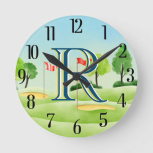 Horloge Ronde Parcours de golf Monogramme personnalisé
