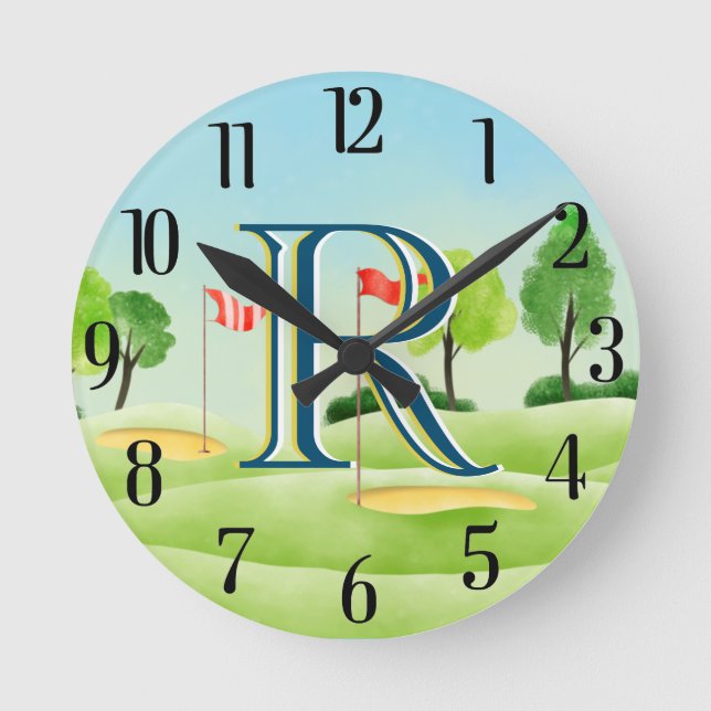 Horloge Ronde Parcours de golf Monogramme personnalisé (Recto)