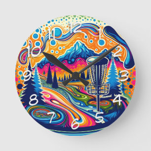 Horloge Ronde Parcours de golf sur disque psychédélique dans les