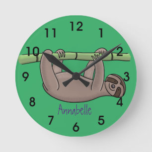 Horloge Ronde Paresse souriante mignon sur dessin animé en bambo
