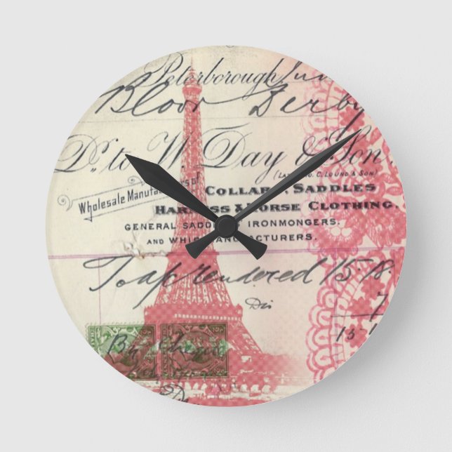 Horloge Ronde Paris chic scripts français dentelle tour eiffel r (Recto)