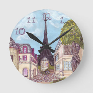 Horloge Ronde Paris Eiffel Tower inspired clock fabric numbers