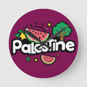 Horloge Ronde Parole palestinienne mignonne entourée de pastèque