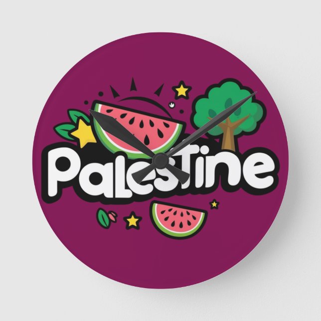 Horloge Ronde Parole palestinienne mignonne entourée de pastèque (Recto)