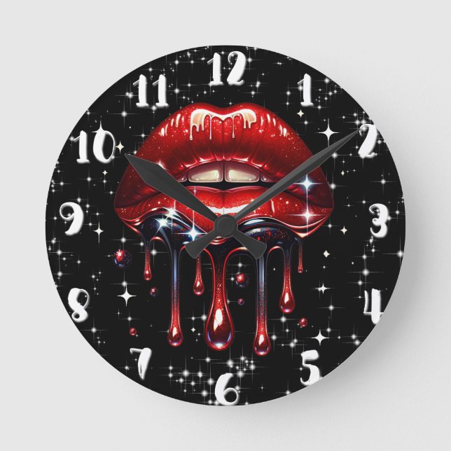 Horloge Ronde Parties scintillant à gouttes rouges Glam Sparkle  (Recto)