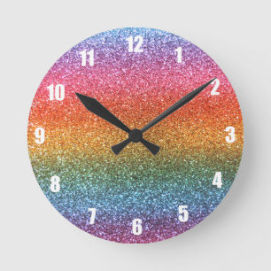 Horloge Ronde Parties scintillant arc-en-ciel