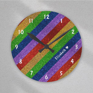 Horloge Ronde Parties scintillant arc-en-ciel brillante et étinc