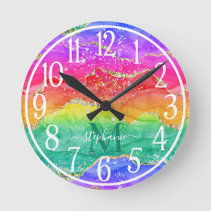 Horloge Ronde Parties scintillant arc-en-ciel Monogramme d'âge o
