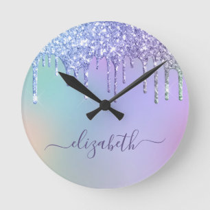 Horloge Ronde Parties scintillant arc-en-ciel personnalisée