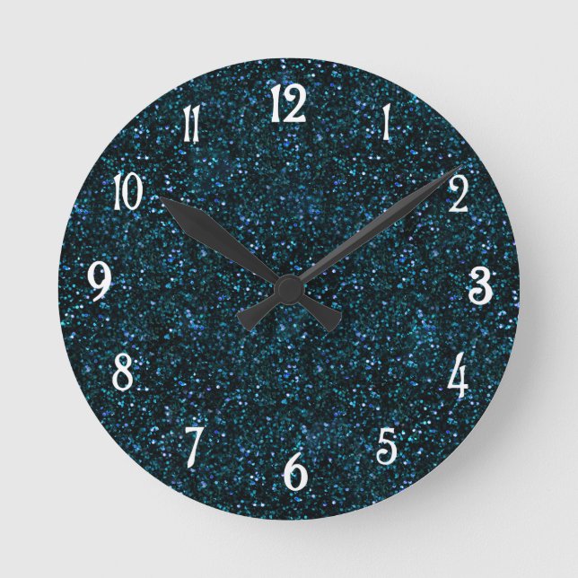 Horloge Ronde Parties scintillant bleu Turquoise d'Aqua foncé (Recto)