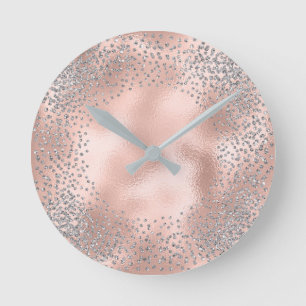 Horloge Ronde Parties scintillant Confetti gris argenté en métal