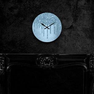Horloge Ronde Parties scintillant de glace à goutte   Blue Faux