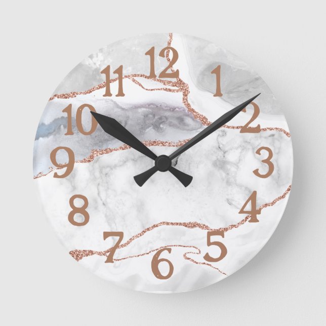 Horloge Ronde Parties scintillant en or Rose blanche de luxe Aga (Recto)