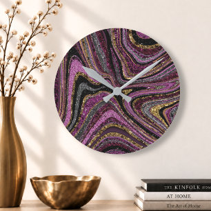 Horloge Ronde Parties scintillant en verre étincelante en marbre
