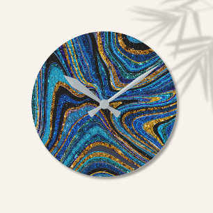 Horloge Ronde Parties scintillant en verre étincelante marbre bl