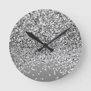 Horloge Ronde Parties scintillant gris argent #5 (Parties scinti