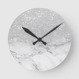 Horloge Ronde Parties scintillant moderne faux gris argent ombre