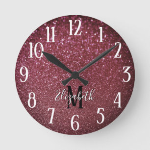 Horloge Ronde Parties scintillant Monogram Elegant Bourgogne Fau