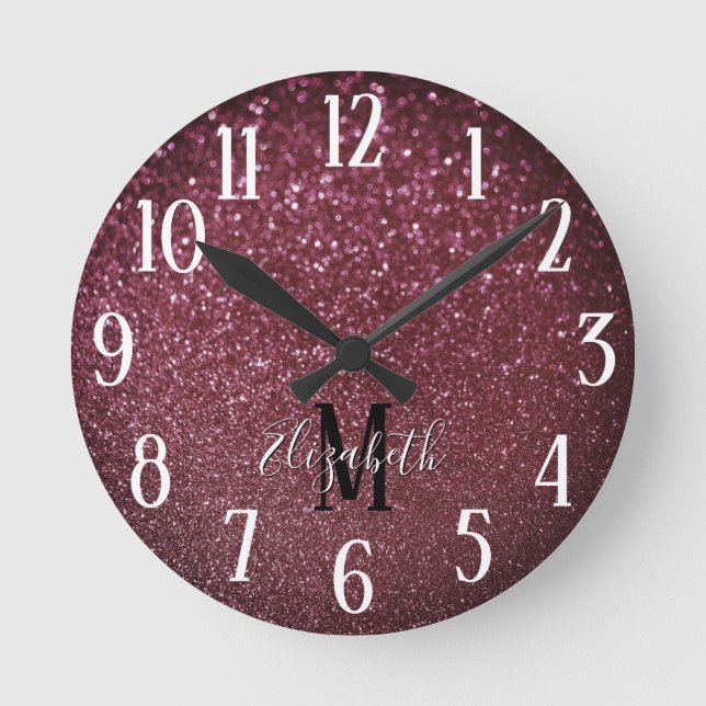 Horloge Ronde Parties scintillant Monogram Elegant Bourgogne Fau (Recto)