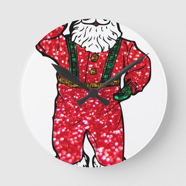 Horloge Ronde parties scintillant noir santa claus (Recto)