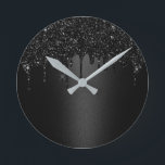 Horloge Ronde Parties scintillant noire moderne gouttes élégant<br><div class="desc">La Parties scintillant Noire Moderne Entraîne D'Élégantes Horloges Sombres.</div>