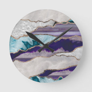 Horloge Ronde Parties scintillant or de l'agate d'encre Glam #2