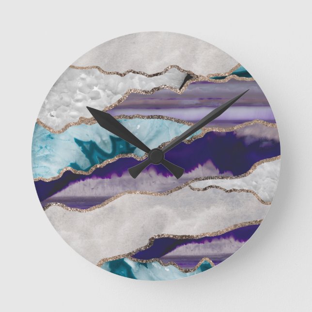 Horloge Ronde Parties scintillant or de l'agate d'encre Glam #2  (Recto)