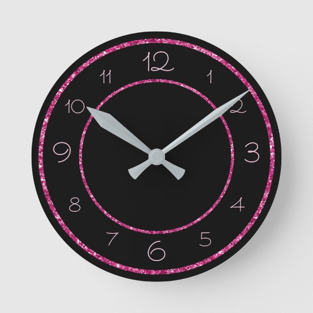Horloge Ronde Parties scintillant rose glamour et fille sur noir (Recto)