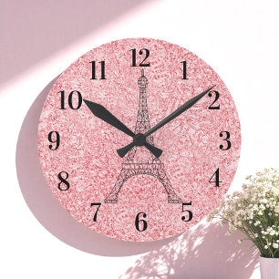 Horloge Ronde Parties scintillant Rose Rose Or Paris Acrylique H