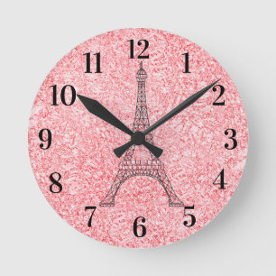 Horloge Ronde Parties scintillant Rose Rose Or Paris Acrylique H