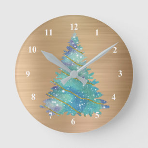 Horloge Ronde Parties scintillant Turquoise or tendance Noël Ar