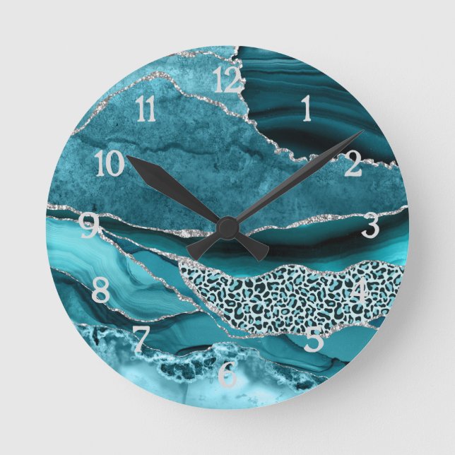 Horloge Ronde Parties scintillant turquoise Silver Agate Emprein (Recto)