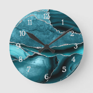 Horloge Ronde Parties scintillant turquoise Silver Agate Marine