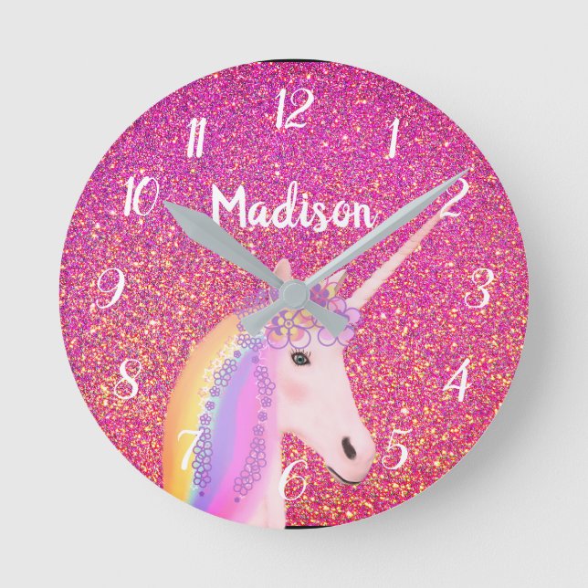 Horloge Ronde Parties scintillant Unicorne rose mignonne Enfants (Recto)