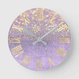 Horloge Ronde Parties scintillant violet Améthyste Lavande Confe