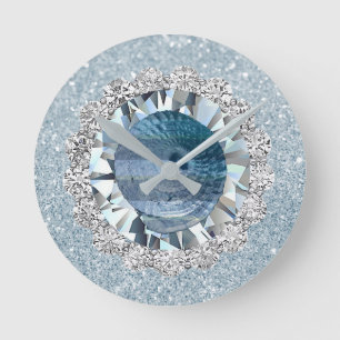 Horloge Ronde Parties scintillantes bleu vert de Faux de bijou