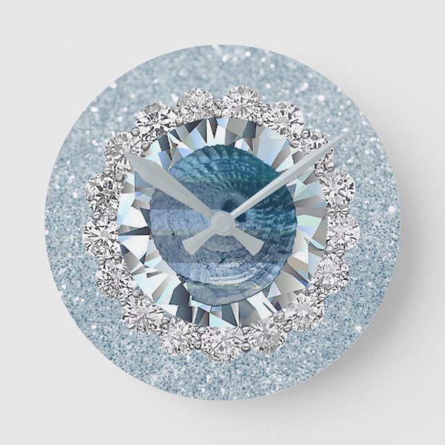 Horloge Ronde Parties scintillantes bleu vert de Faux de bijou (Recto)