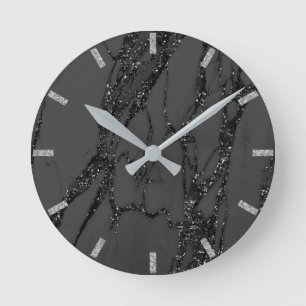 Horloge Ronde Parties scintillantes grises noires de marbre