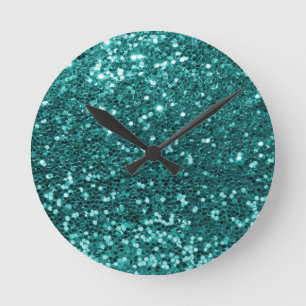 Horloge Ronde Parties scintillantes turquoises chics de Faux