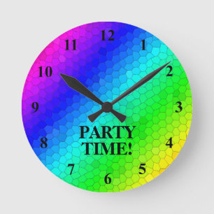 Horloge Ronde Party Time neon couleur arc-en-ciel acrylique horl