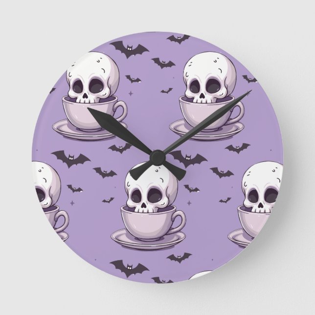 Horloge Ronde Pastel Goth Skull in Teacup (Recto)